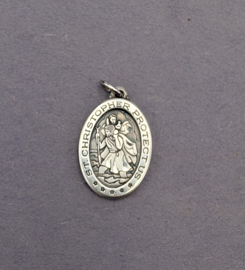 Anson Vintage Sterling Silver Saint Christopher Protect Us Medal Pendant Charm